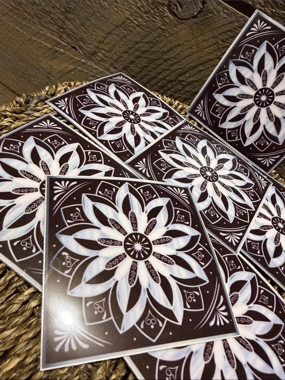 Set of 15 Black & White Mandala Decorative Tiles Peel & Stick Art Decals 4